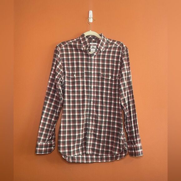 Lacoste Modern Fit Plaid Long Sleeve Dress Shirt Mens Size 38, Mens Size S - Picture 1 of 5
